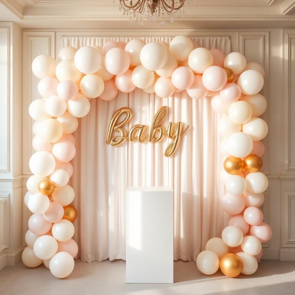 Cream and blush 'baby' shower balloon arch