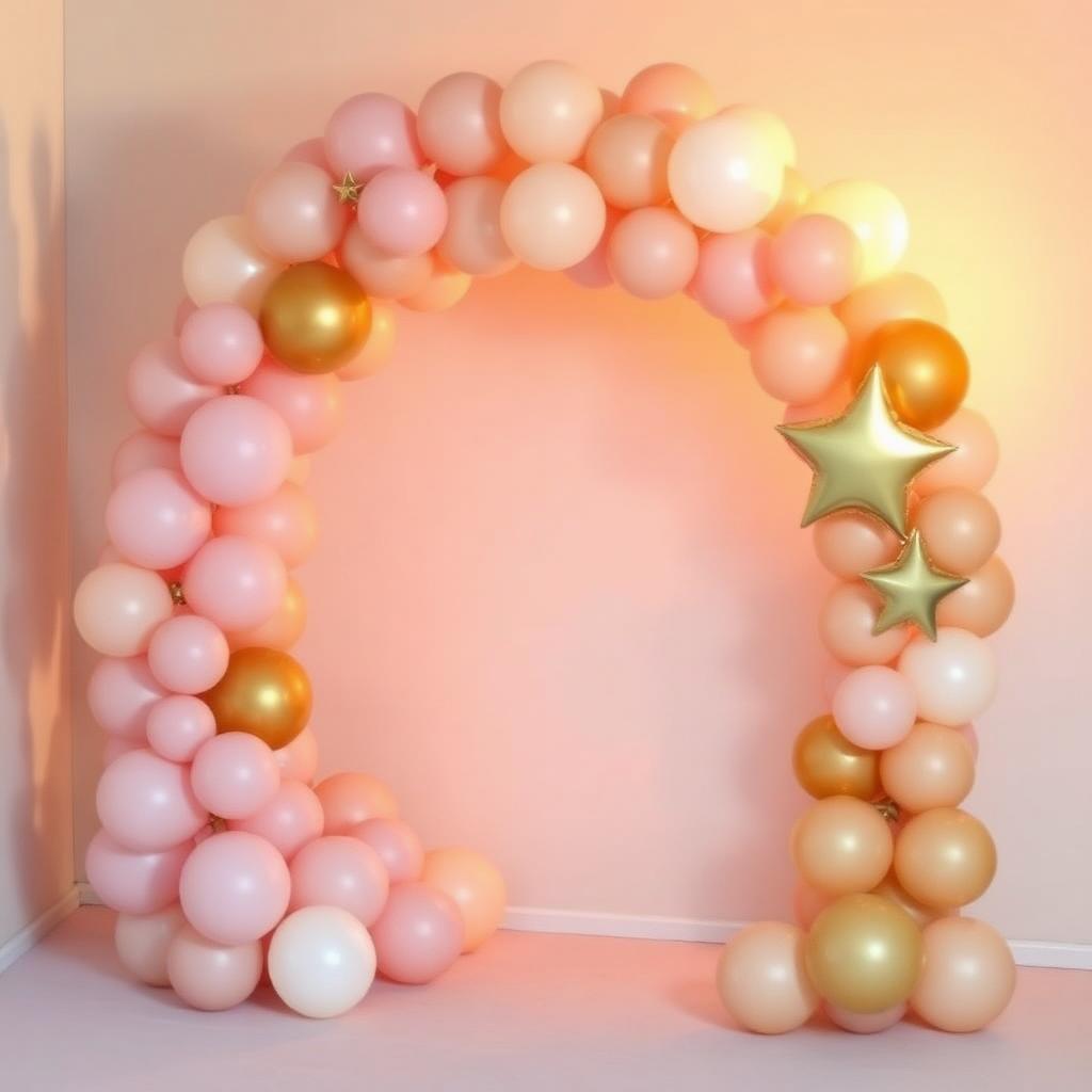 Blush balloon moongate arch with gold star accents