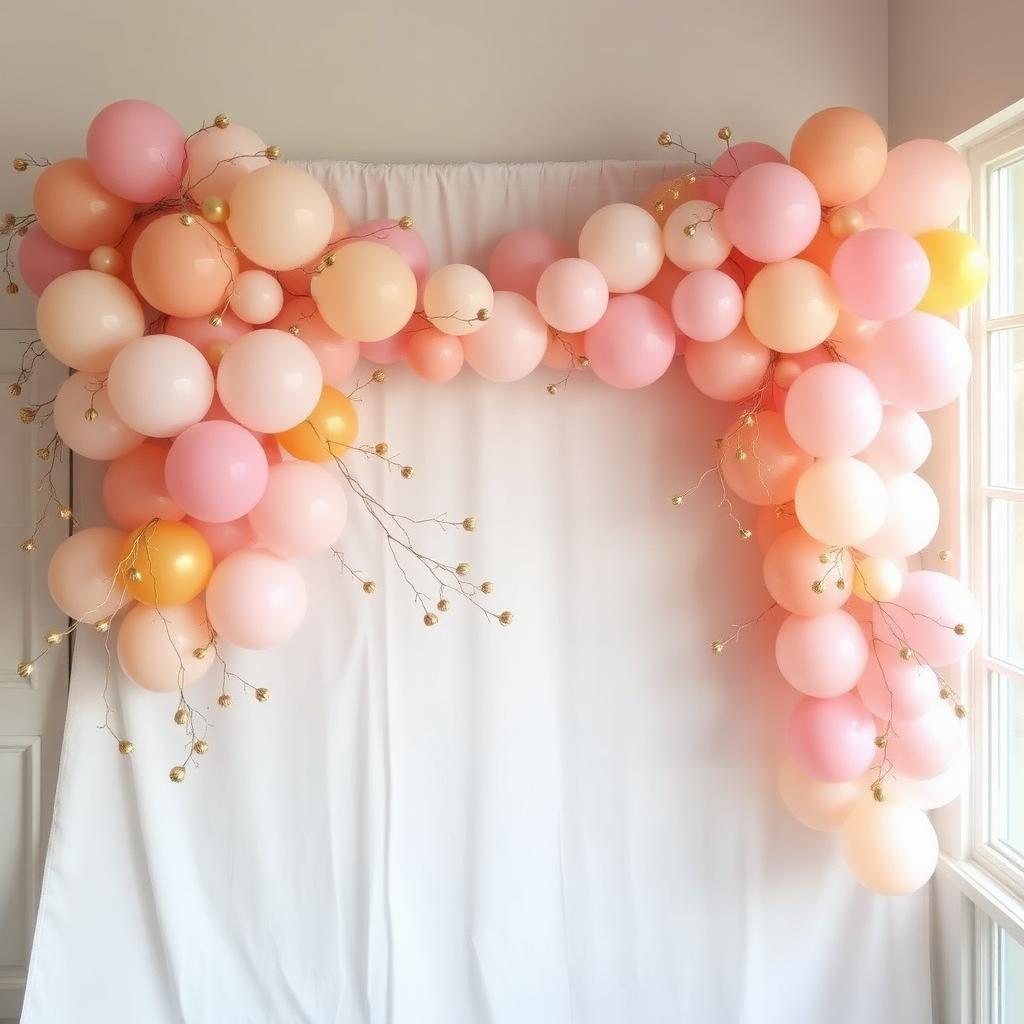 Organic balloon garland in blush and gold